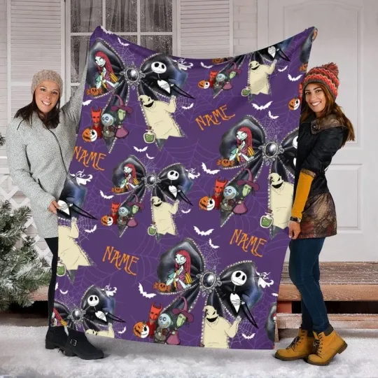 Discover Personalized Nightmare Before Christmas Characters Coquette Bow Halloween Blanket