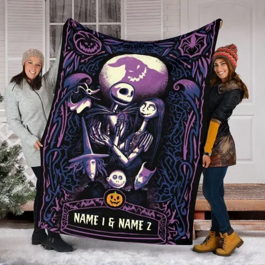 Personalized Jack and Sally Nightmare Before Christmas Blanket
