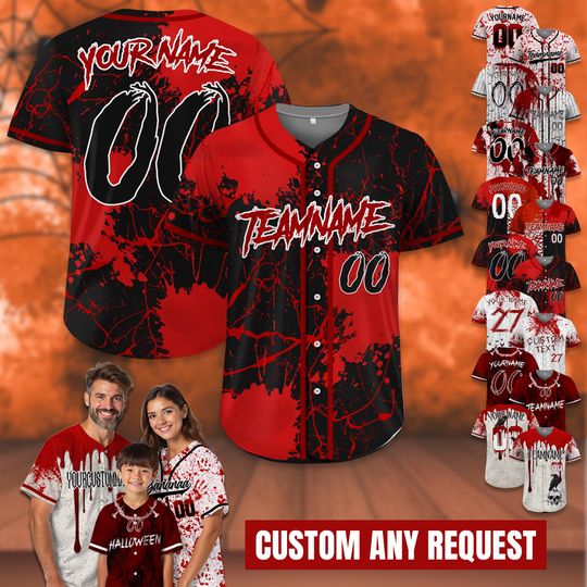 Discover Personalize Blood Halloween Costume Baseball Jersey for Kid Youth Adult