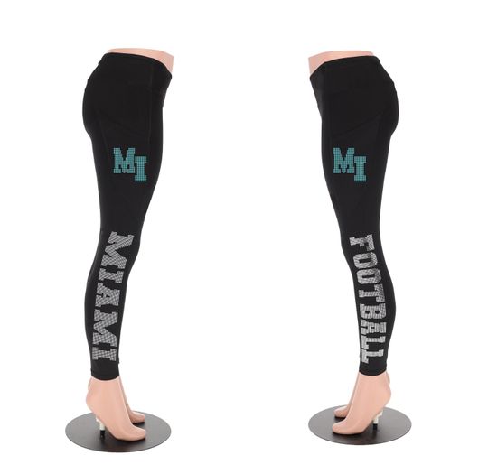 Miami Football Leggings with Rhinestones, Game Day Sports Pants, Football Yoga Leggings for Women