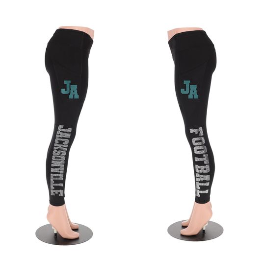 Jacksonville Football Leggings with Rhinestones for Game Day and Sports Yoga