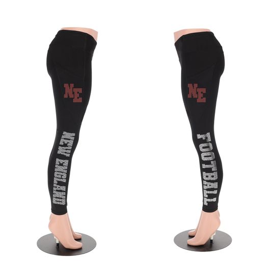 Discover New England Football Leggings, Rhinestone Leggings, Team Sports Leggings, Ladies Gameday Sportswear, Women's football Leggings