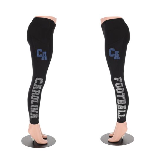 Carolina Football Leggings with Rhinestones, Women's Activewear for Yoga and Game Day, Sports Football Leggings