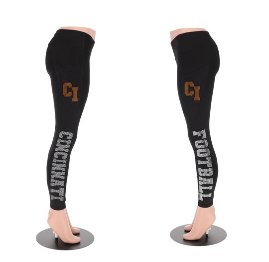 Cincinnati Football Leggings, Rhinestone Gameday Leggings, Women's Striped Football Gift