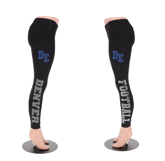 Denver Football Rhinestone Leggings for Women