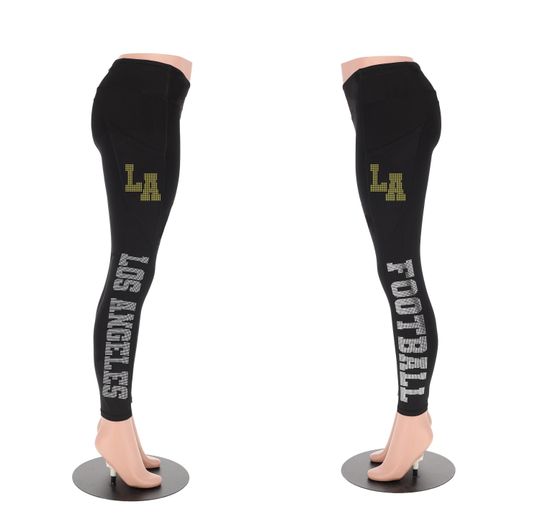 Los Angeles Football Leggings with Rhinestones, Ladies Sports & Yoga Football-themed Leggings