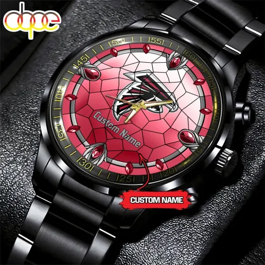 Discover Custom Atlantas Team Falcons Stained Glass Black Stainless Steel Watch