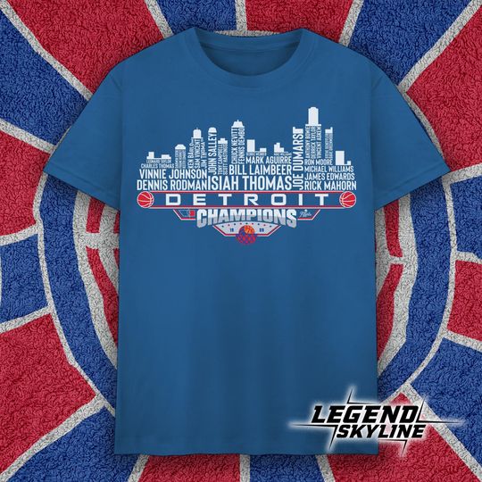 Discover Detroit Dream Team Basketball Champions 1989, Detroit City Skyline T Shirt