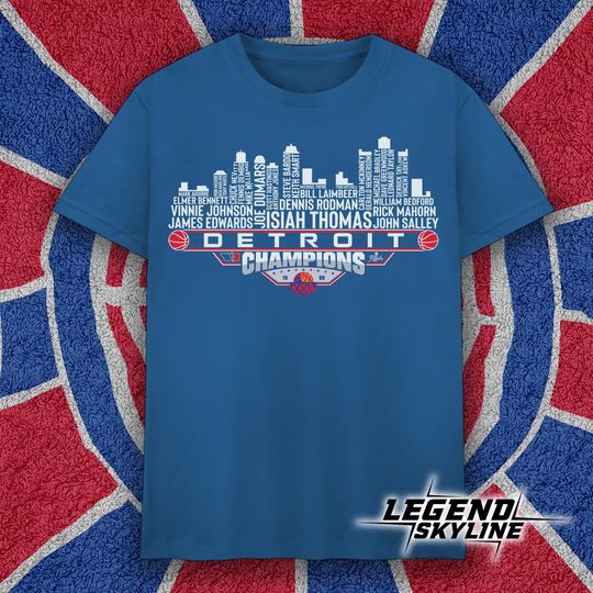 Discover Detroit Dream Team Basketball Champions 1990, Detroit City Skyline T Shirt