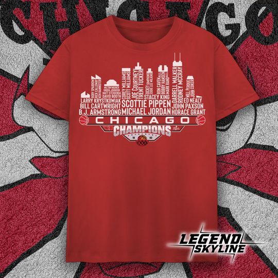 Discover Chicago Dream Team Basketball Champions 1993, Chicago City Skyline T Shirt