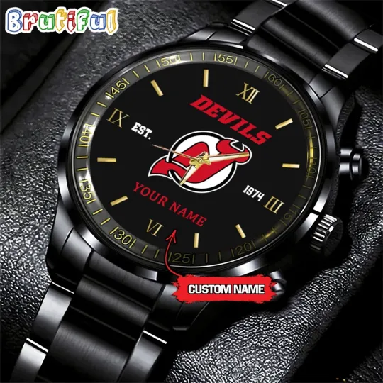 Discover New-Jersey-Team Devils Hockey Black Stainless Steel Watch With Full Box