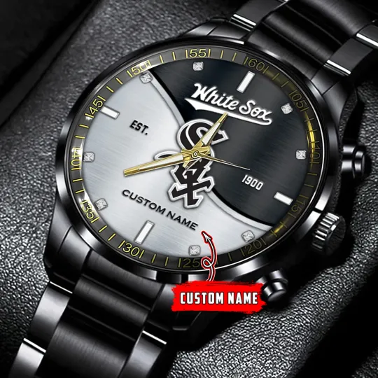 Discover Custom Chicagos Team White Soxs  Baseball Black Stainless Steel Watch