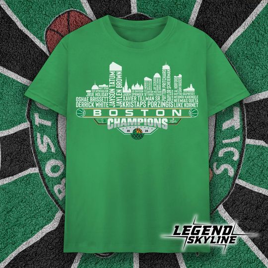 Discover Boston Dream Team Basketball Champions 2024, Boston City Skyline T Shirt