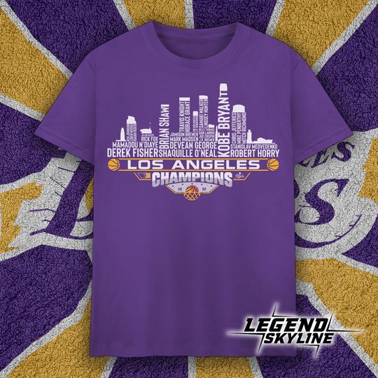 Discover Los Angeles Dream Team Basketball Champions 2002, Los Angeles City Skyline T Shirt
