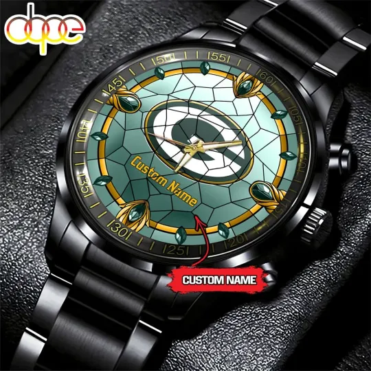 Discover Custom Greenbays Team Packers Stained Glass Black Stainless Steel Watch