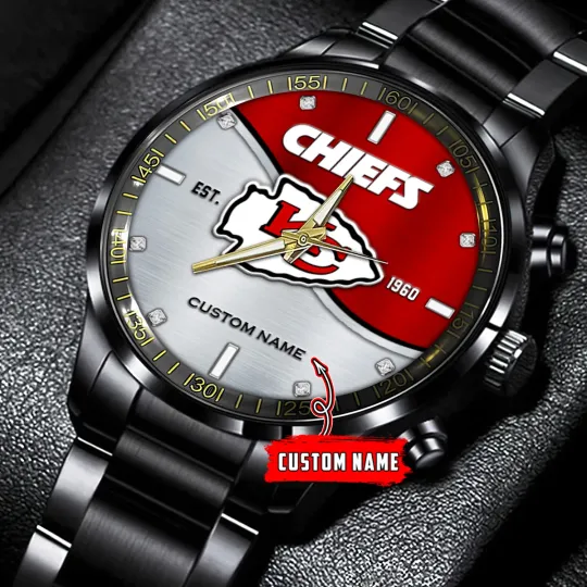 Discover Kansas Citys Team Chiefs Bi Color Football Black Stainless Steel Watch