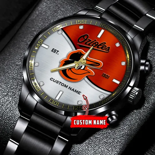 Custom Baltimores Team Orioles  Baseball Black Stainless Steel Watch
