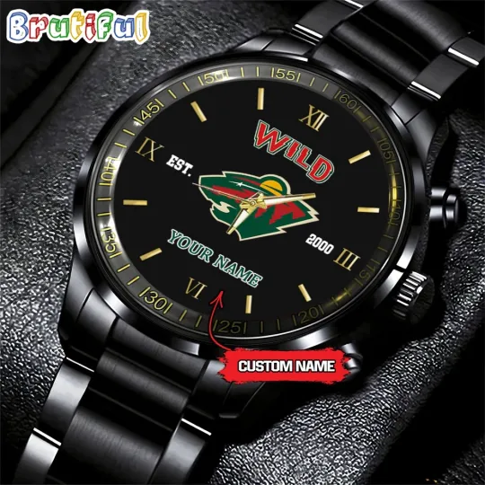 Discover Minnesota-Team Wild Hockey Black Stainless Steel Watch With Full Box
