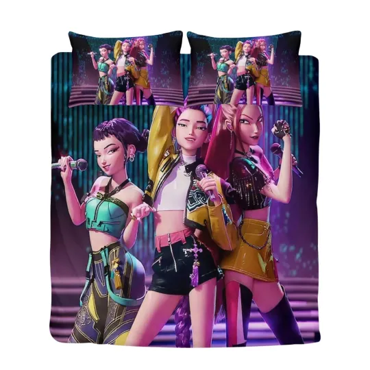 Discover Kpop Demon Hunters Merch 3pcs Bedding Set 135*200cm for Kids Girls Pillowcase