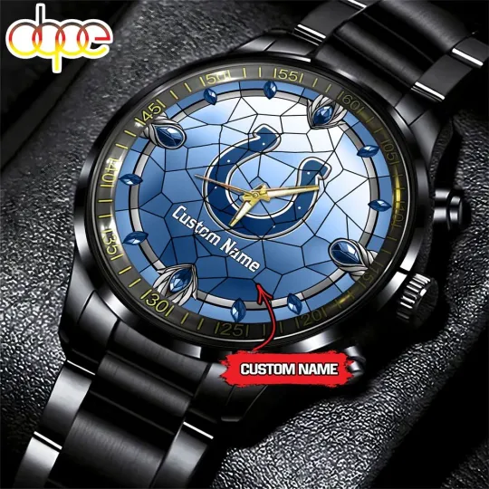 Custom Indianapolis-Team Colt Stained Glass Black Stainless Steel Watch
