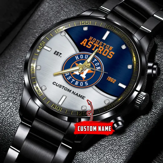 Discover Custom Houstons Team Astros Baseball Black Stainless Steel Watch