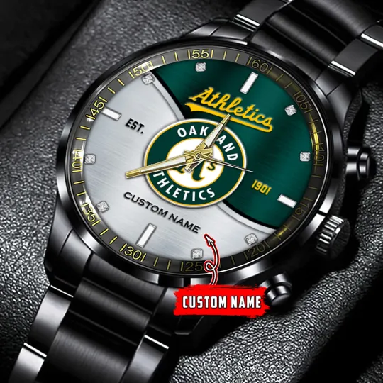 Discover Custom Oakland Team Athletics Baseball Black Stainless Steel Watch