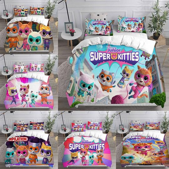 Discover Super Kitties Bedding Sets Comforter Quilt Bed Cover Duvet Cover Pillow Case 2-3 Pieces Sets Kids Adult Size