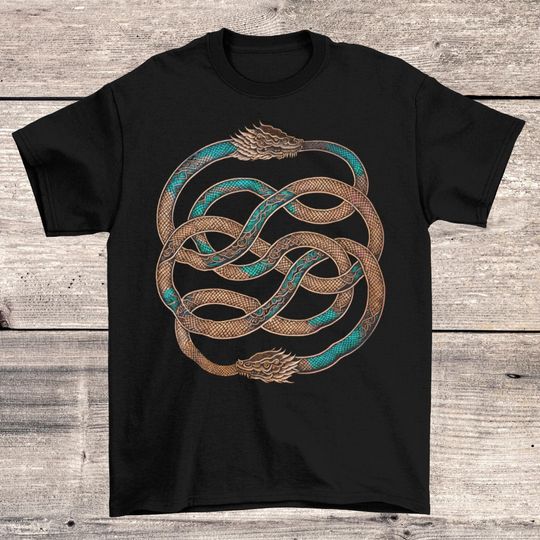 Discover The Ouroboros: Medieval Mystical Symbol | Serpent, Dragon Esoteric Alchemy | Trippy Egyptian Ouroboros Circle of Life Graphic Art T-Shirt