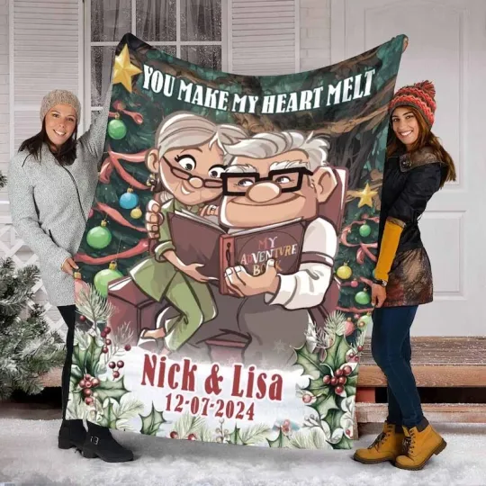 Personalized Pixar Up Carl and Ellie Christmas Blanket