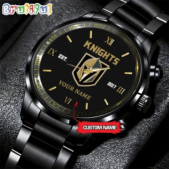 Discover Vegas-Team Golden-Knightss Hockey Black Stainless Steel Watch