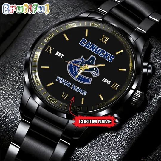 Discover Vancouvers Team-Canucks Hockey Black Stainless Steel Watch x