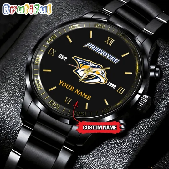 Discover Nashville-Team Predators Hockey Black Stainless Steel Watch