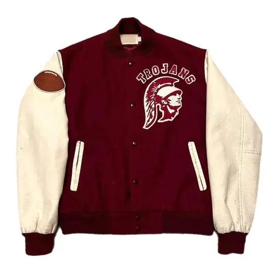 Letterman 80’s  Maroon and White Varsity Jacket
