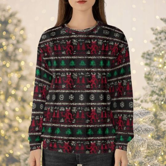 Krampus Ugly Christmas Sweatshirt, The Krampus Funny Christmas Crew Neck Ugly Sweater Style