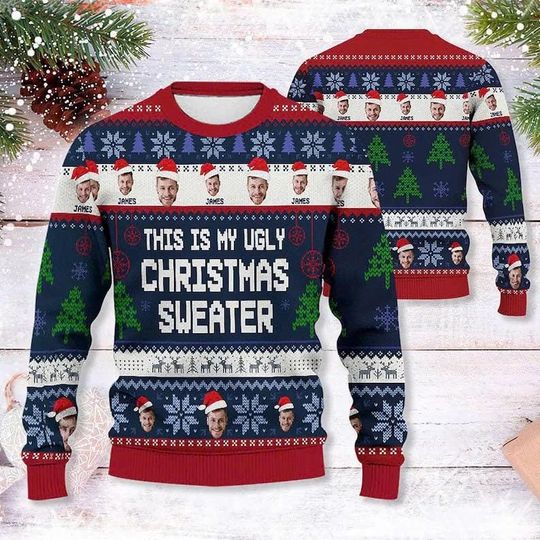 Personalized Photo Face Ugly Sweater, Custom Face Christmas Sweater, Christmas Sweatshirt, Christmas Party Gift