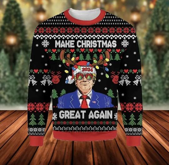 Discover Trump Christmas Ugly Sweater, Merry Christmas Great Again Ugly Sweater, Funny Trump President Christmas Sweater, Xmas Trump Sweatshirt