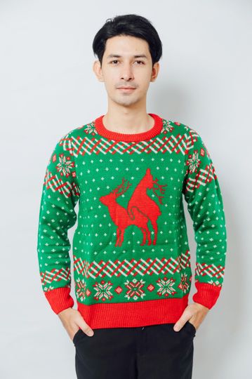 Discover Reindeer Funny Ugly Christmas Sweater Green