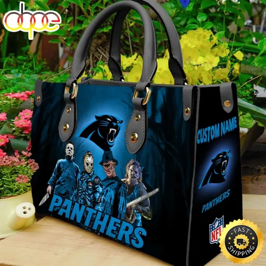 Carolinas Team_Panthers Leather Bag, Personalized Halloween Leather Bag