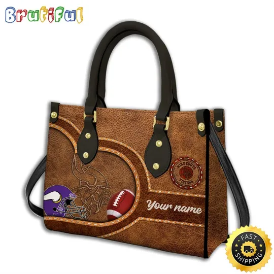 Minnesota Team Vikings Leather Bag, Brown Leather Women Leather Handbag