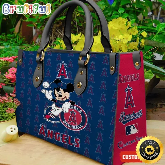 LAss Team Angelss Cartoon Leather Bag, Baseball Women Leather Bag