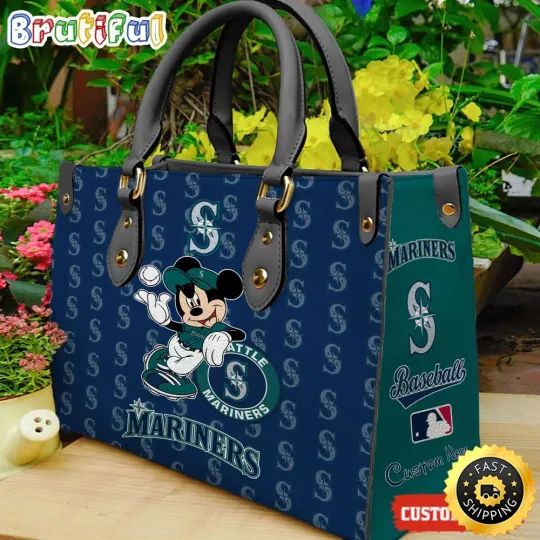 Discover Cartoon Seattless Team Marinerss Leather Bag, Baseball Women Leather Bag