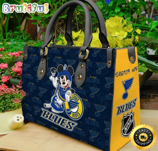 St.Louiss Team Bluess Leather Bag, Personalized Hockeys Team Leather Bag
