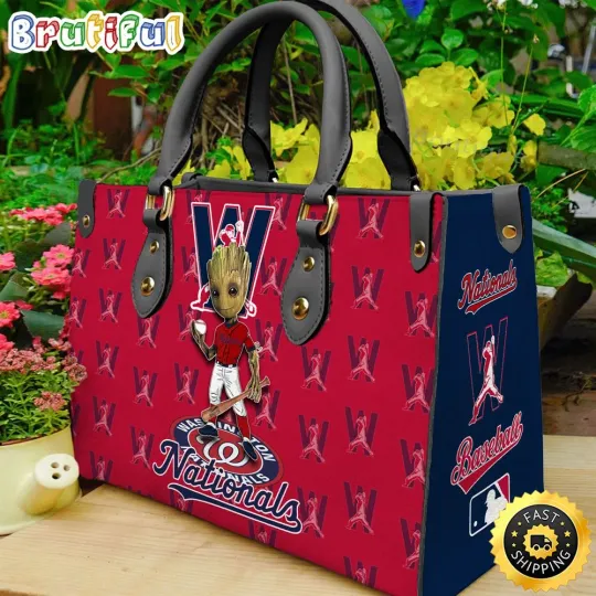 Washingtons Team Nationals Leather Bag, Cartoon Baseball Women Leather Bag