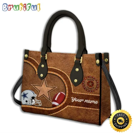 Discover Dallas Team Cowboys Leather Bag, Brown Leather Baseball Women Leather Handbag