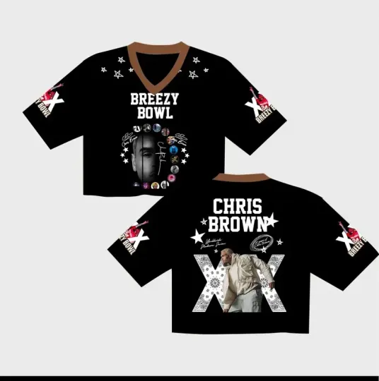 Discover Chris Brown Breezy Bowl Crop Top Football Jersey Mesh | Breezy Bowl XX 2025 Shirt