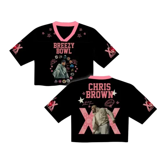 Discover Chris Brown Breezy Bowl Crop Top Football Jersey Mesh | Breezy Bowl XX 2025 Shirt