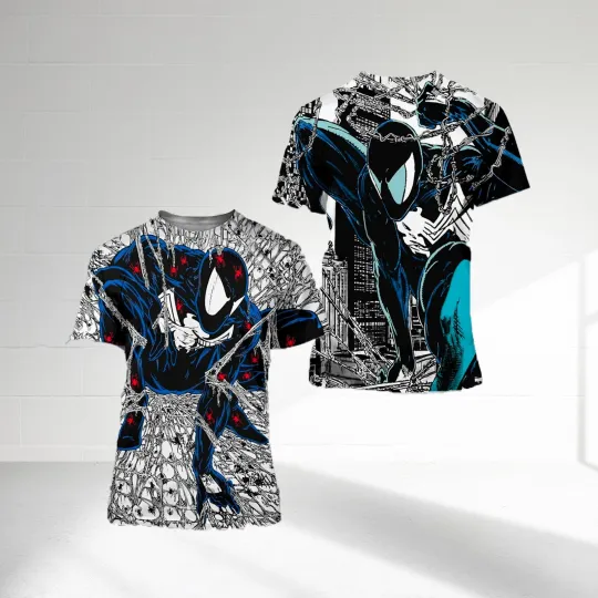 Spiderman Symbiote 3D Printed T-Shirt Villain Venom Comic Artwork
