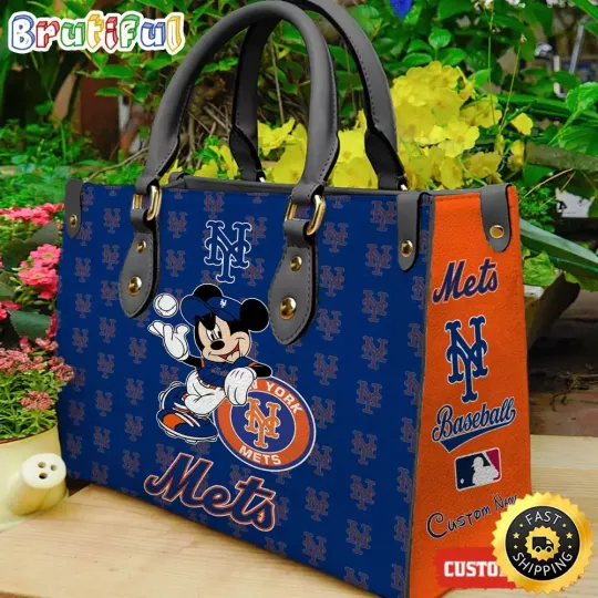 Discover Cartoon New Yorkss Team Metss Leather Bag, Baseball Women Leather Bag
