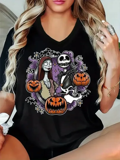 Nightmare Before Christmas Jack & Sally Halloween Pumpkin Tshirt Men Women