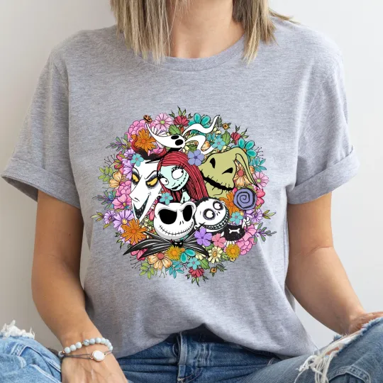 Discover Nightmare Before Christmas Characters Floral Halloween T-Shirt Men Women